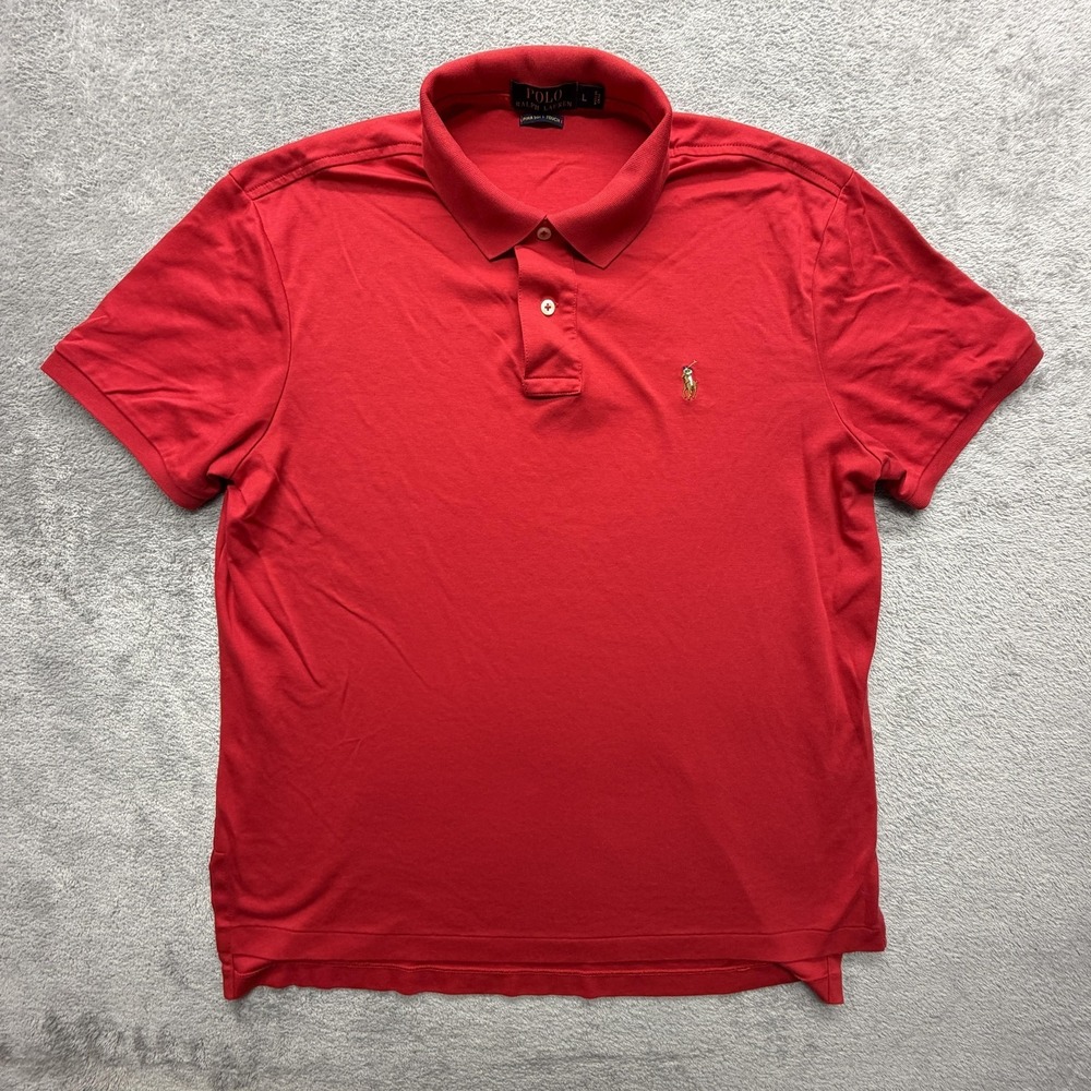 Polo Ralph Lauren Shirt‎ Mens Large Red Pima Soft Touch Polo Classic Logo